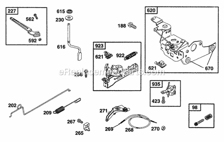 Controls Brake Diagram and Parts List for 12M802-0650-01  Briggs and Stratton Engine